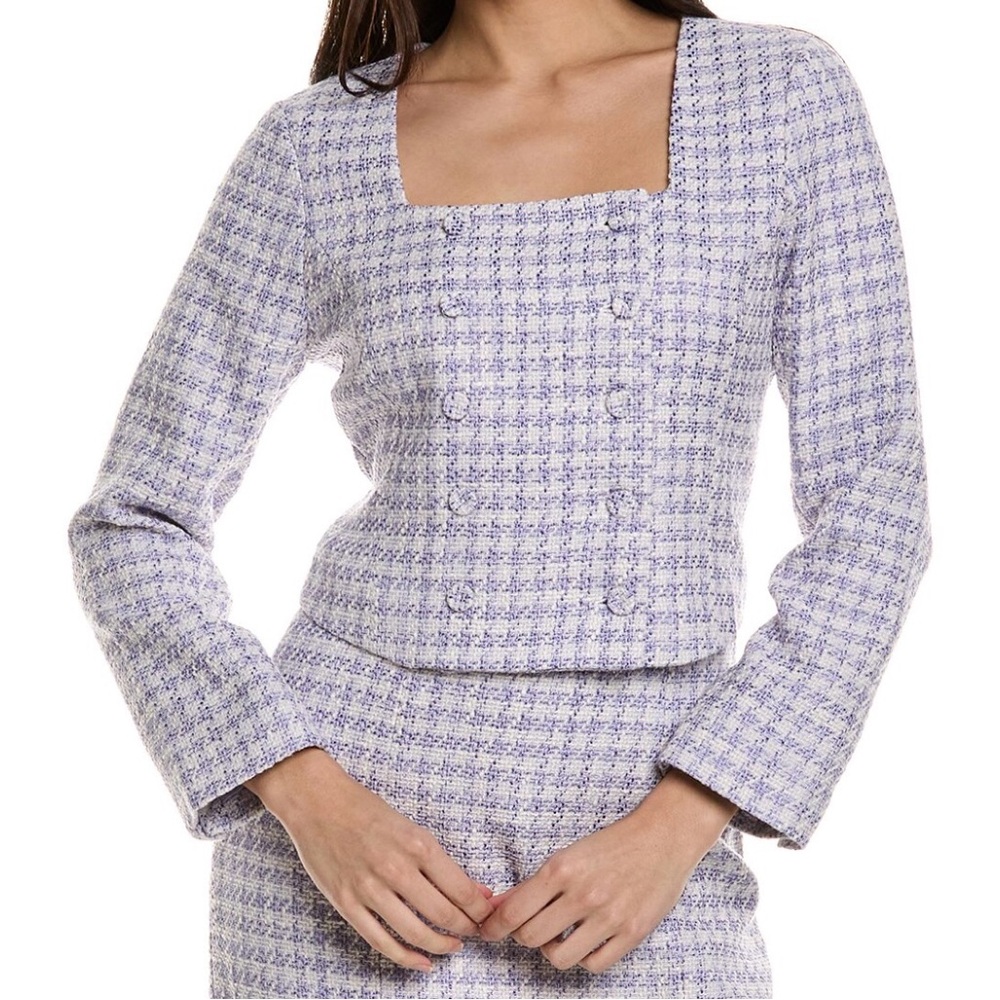 Favorite Daughter Lavender Plaid Tweed Square-Neck Jacket
